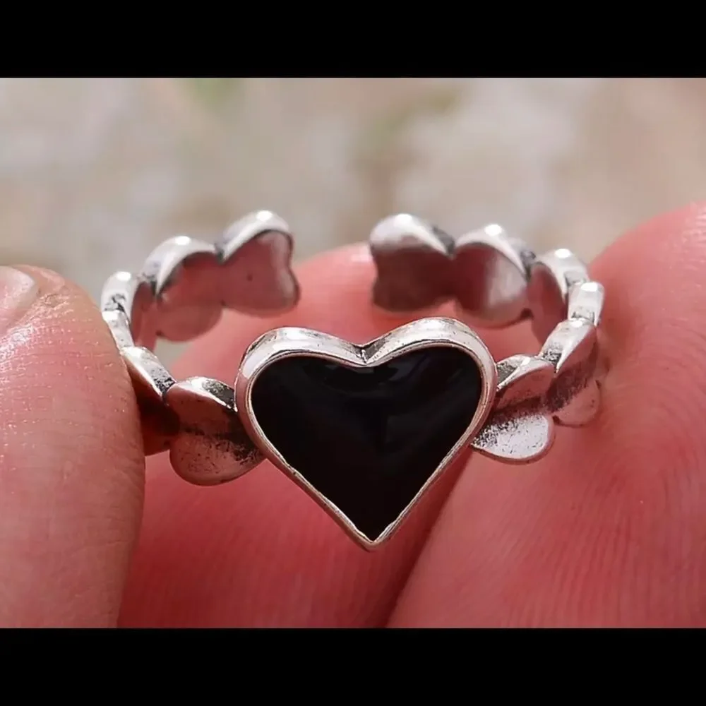 925 Sterling Silver‎ Romantic Love Black Heart Ring